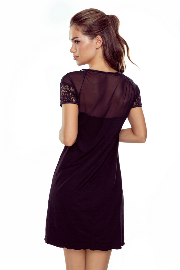 Koszulka nocna damska krótki rękaw wiskoza Laurecja czarna Eldar