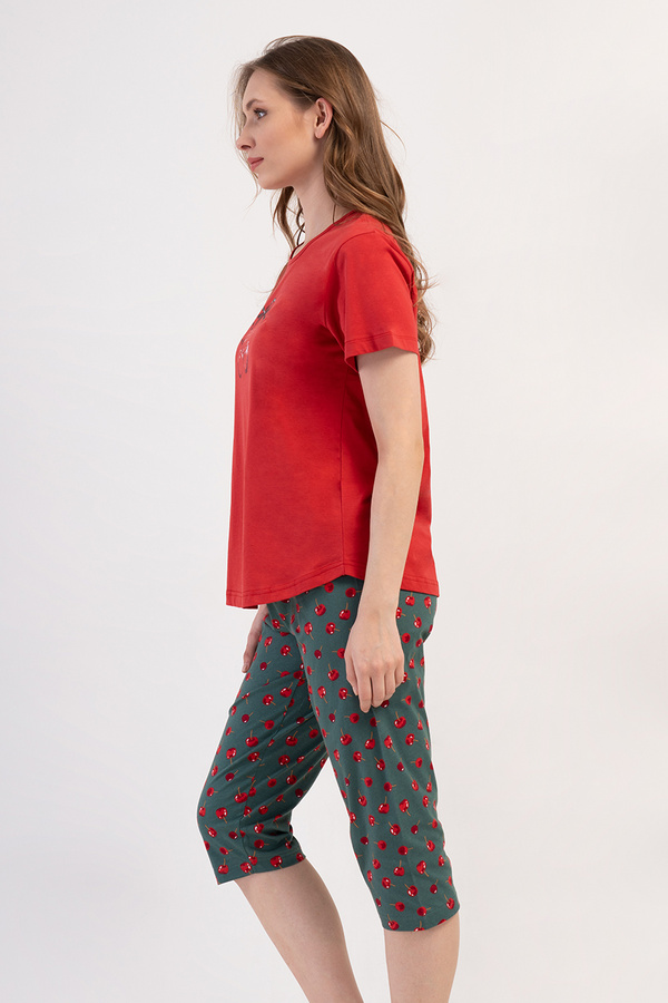 Piżama damska krótki rękaw, 3/4 spodnie PLUS SIZE 4082035185 czerwona Vienetta