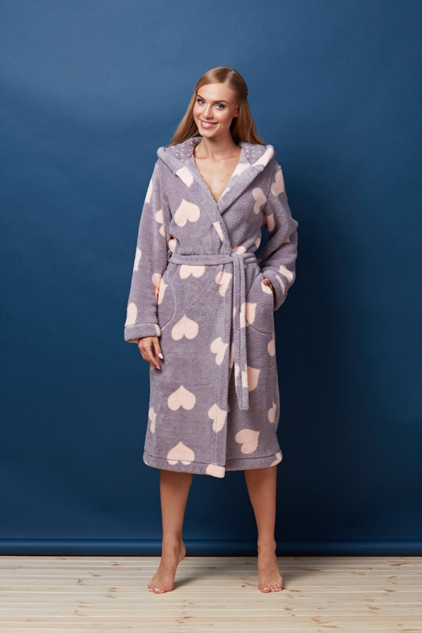 Szlafrok damski KOLA długi serca fiolet/róż L&L