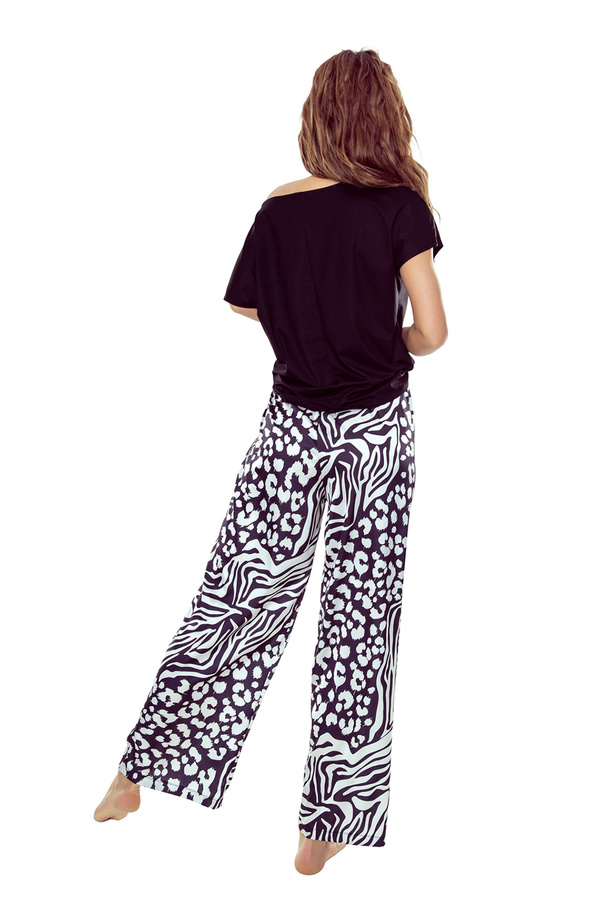 Piżama damska krótki rękaw, długie spodnie Gladys czarny/zebra Eldar