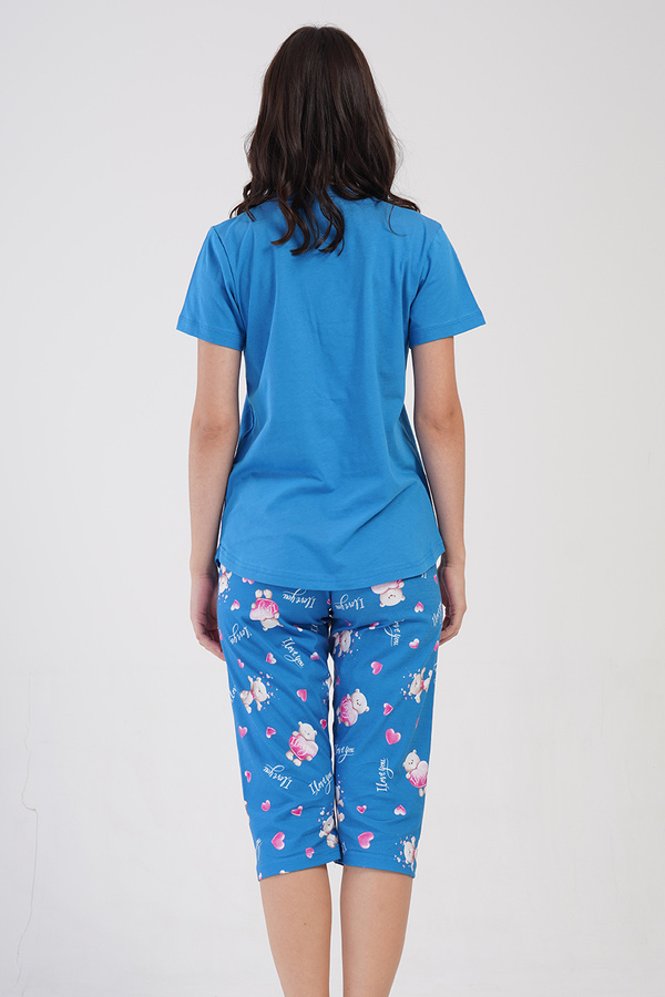 Piżama damska 4070055698 krótki rękaw, spodnie 3/4 niebieska Vienetta