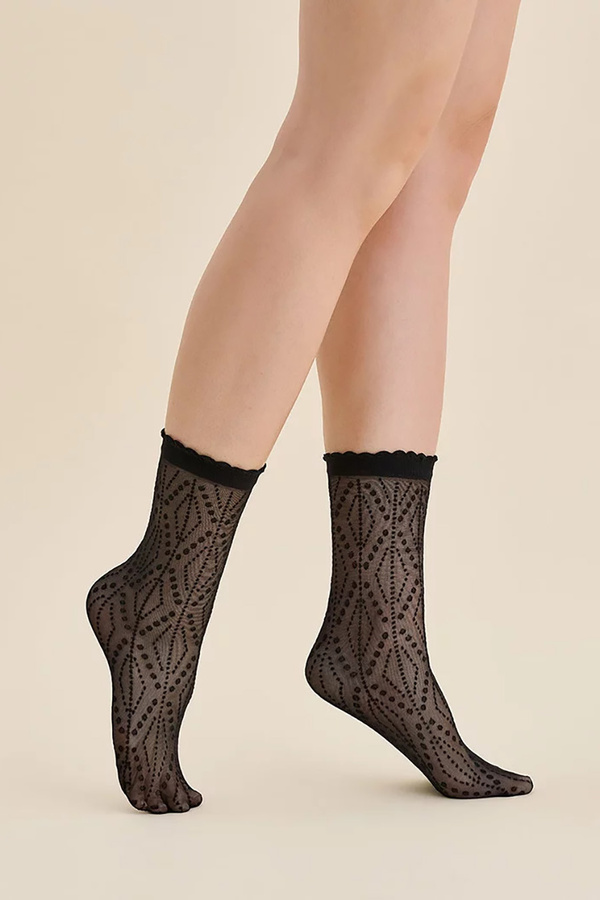 Skarpetki damskie cienkie wzorzyste LOMA nero Gabriella