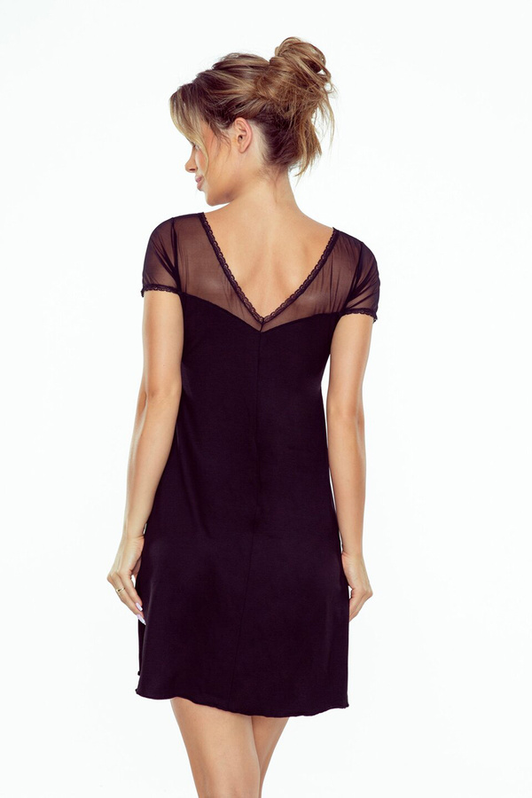 Koszulka nocna damska krótki rękaw wiskoza Anika czarna