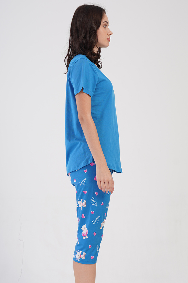 Piżama damska 4070055698 krótki rękaw, spodnie 3/4 niebieska Vienetta