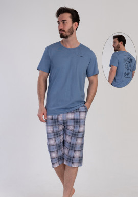 Piżama męska krótki rękaw, 3-4 spodnie 3101000478 jeans Vienetta