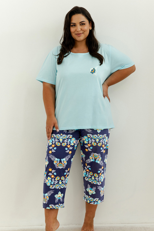 Piżama damska krótki rękaw, 7/8 spodnie PLUS SIZE Kristen 3366 S/S 25 Taro