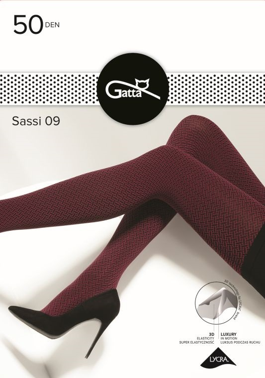 SASSI - Rajstopy damskie 50 DEN wz.09 persian red-nero Gatta