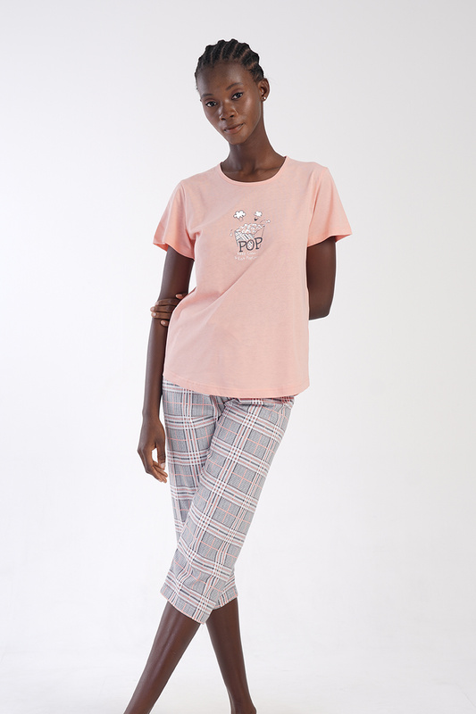 Piżama damska 4032892057 krótki rękaw, spodnie 3/4 różowa Vienetta