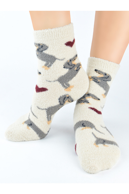 Skarpety damskie puchate SP012 wz.01 jasny beż Noviti