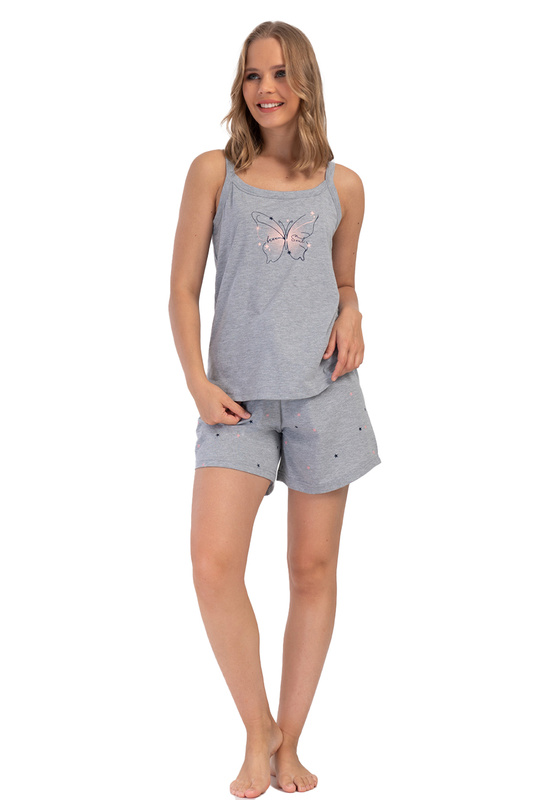 Piżama damska ramiączko, szorty 4081460495 szara Vienetta