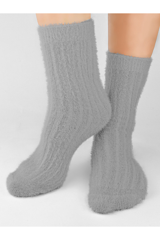 Skarpetki damskie puchate gładkie SB095 szare