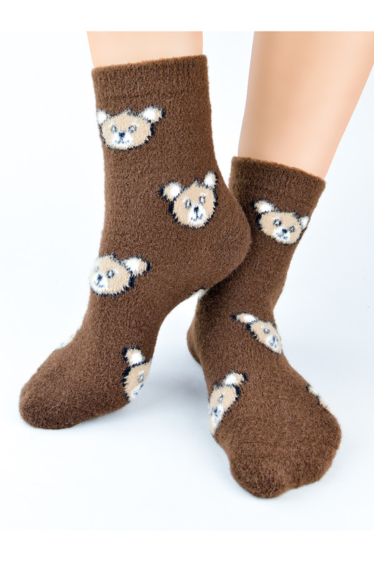 Skarpety damskie puchate SP011 wz.01 brązowe Noviti