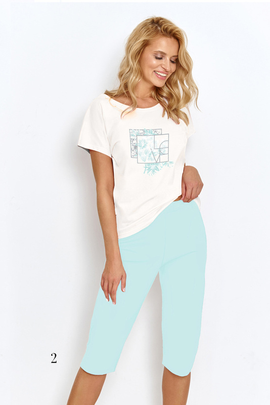 Piżama damska krótki rękaw, 3/4 spodnie Isla 3413 S/S 25 wz.02 Taro