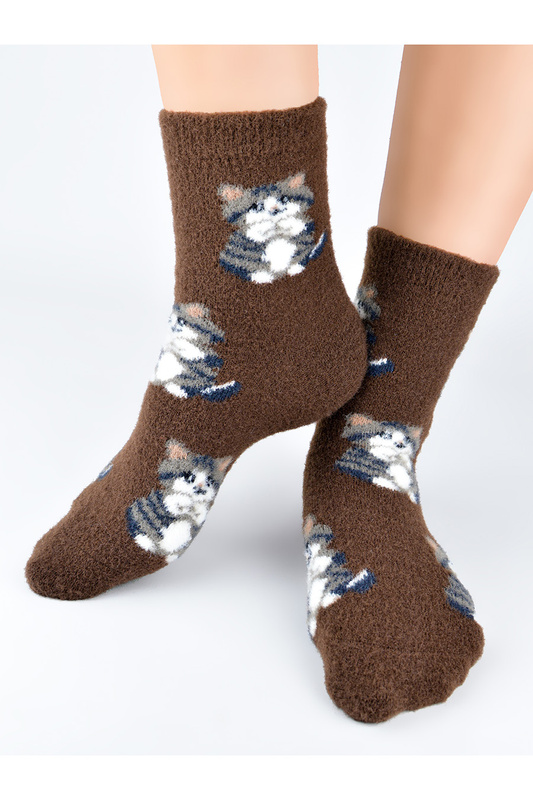 Skarpety damskie puchate SP015 wz.01 brązowe Noviti