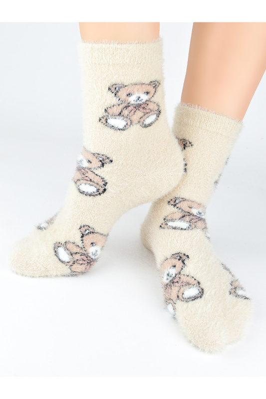 Skarpety damskie puchate SP013 wz.02 jasny beż Noviti