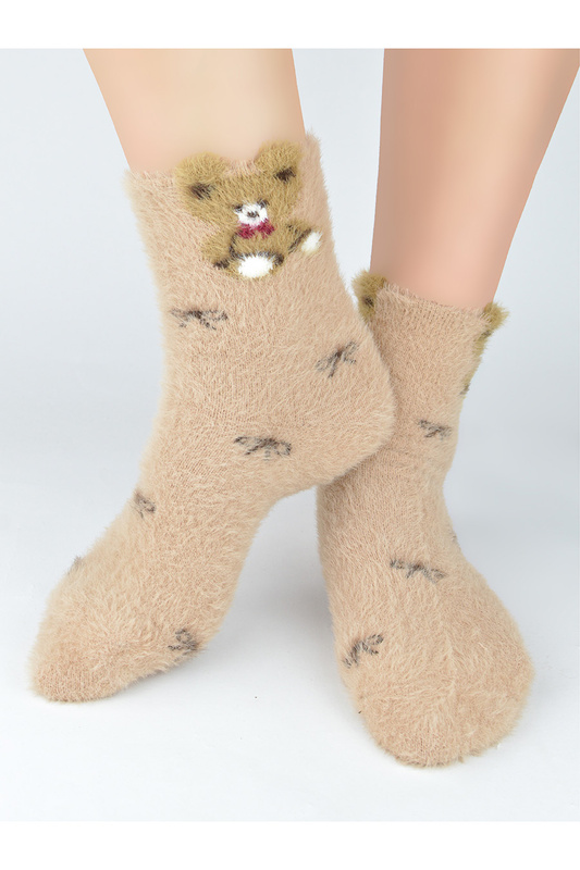 Skarpety damskie puchate SP006 wz.01 beżowe Noviti