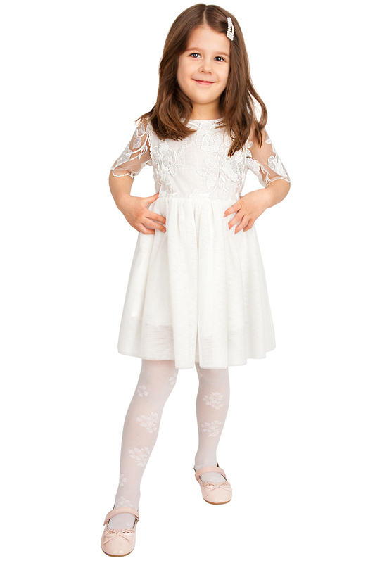 Rajstopy dziewczęce wizytowe białe w kwiatki Noviti