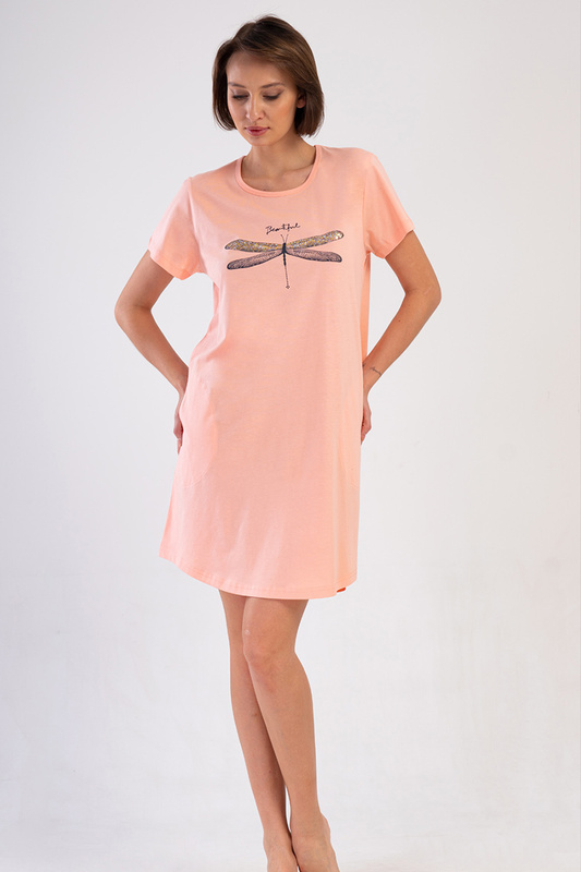 Koszula nocna damska krótki rękaw PLUS SIZE 4100570000 morelowa Vienetta