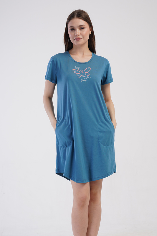 Koszula nocna damska krótki rękaw 4110300000 morska Vienetta