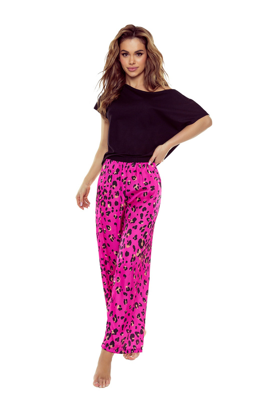 Piżama damska krótki rękaw, długie spodnie Gladys amarant/pantera Eldar