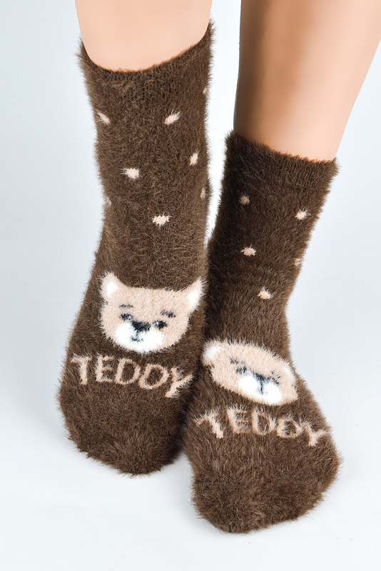 Skarpety damskie puchate SP017 wz.01 brązowe Noviti