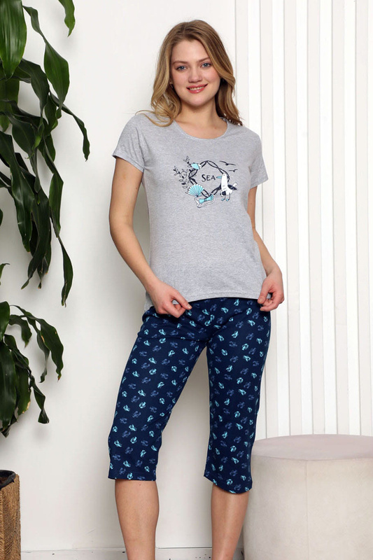 Piżama damska krótki rękaw, 3/4 spodnie LAP-Y13314 szary La Penna