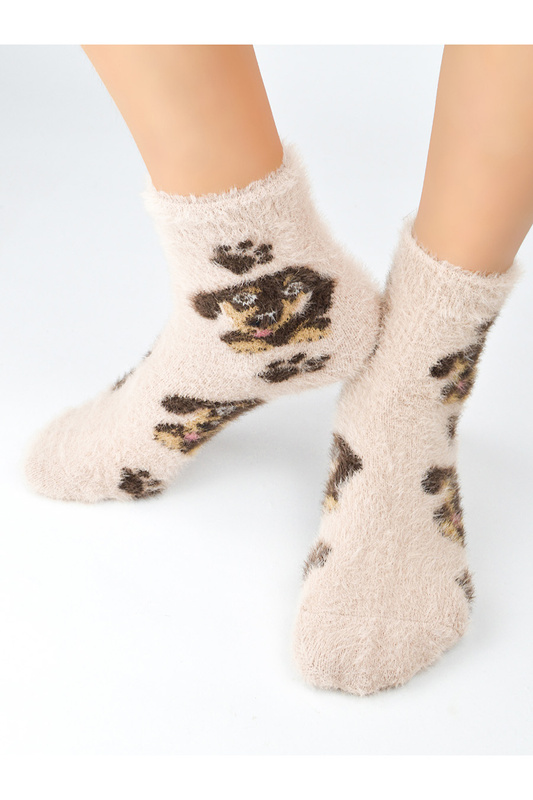 Skarpety damskie puchate SP008 wz.01 jasny beż Noviti