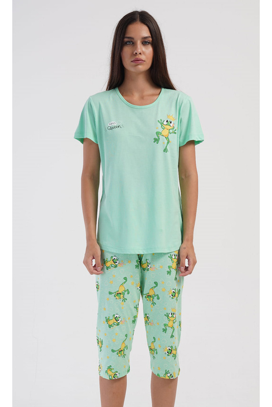 Piżama damska krótki rękaw, 3/4 spodnie 4041267542 zielony Vienetta