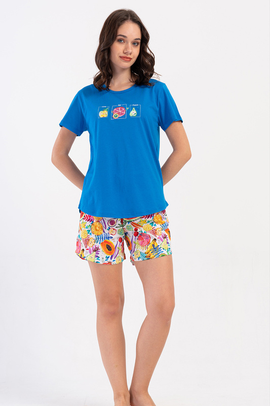 Piżama damska krótki rękaw, szorty 4081951782 niebieska Vienetta