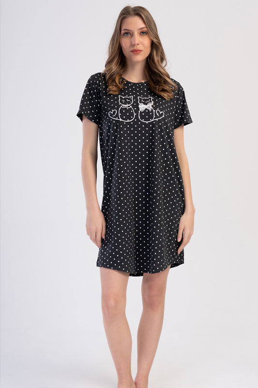 Koszulka nocna damska krótki rękaw 403320 grafit Vienetta