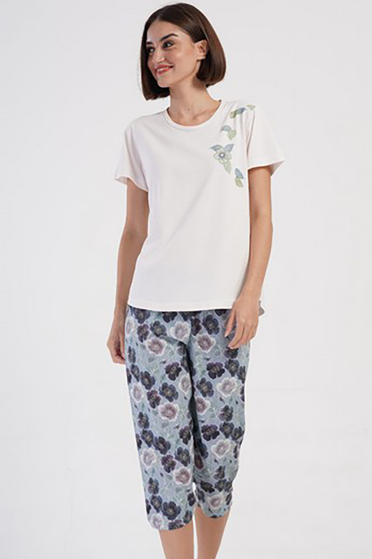 Piżama damska krótki rękaw, 3/4 spodnie 4070390945 Vienetta