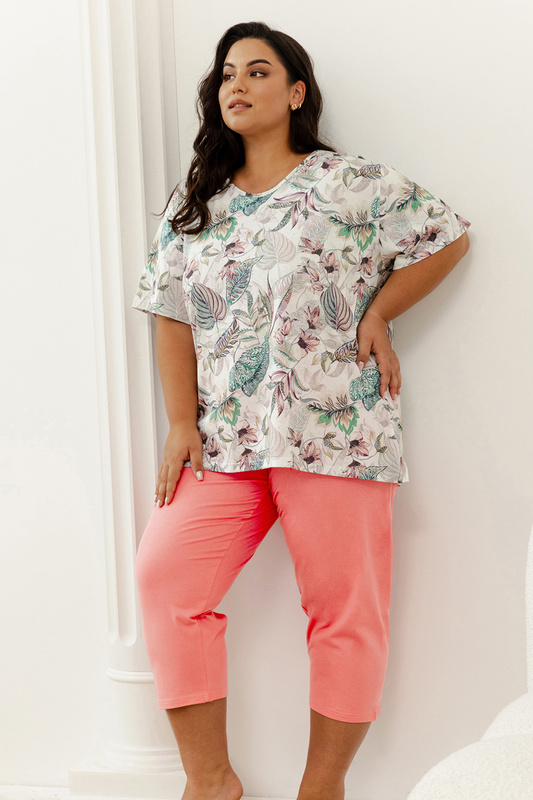 Piżama damska krótki rękaw, 3/4 spodnie PLUS SIZE Renny 3370 S/S 25 Taro