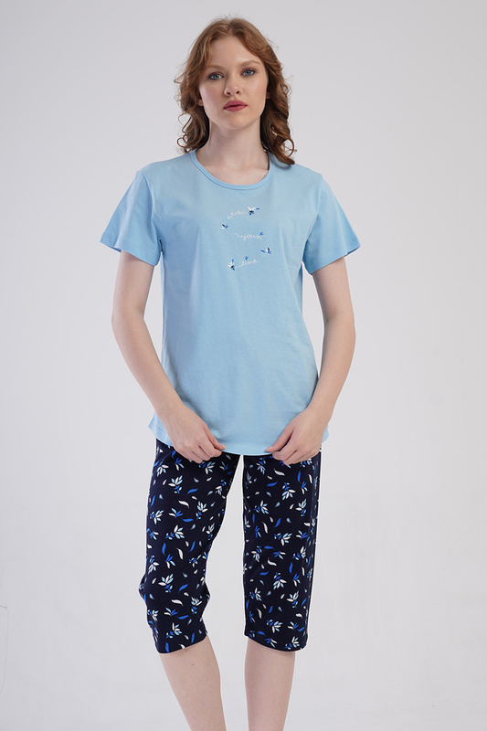 Piżama damska krótki rękaw, 3/4 spodnie 4080573039 Vienetta