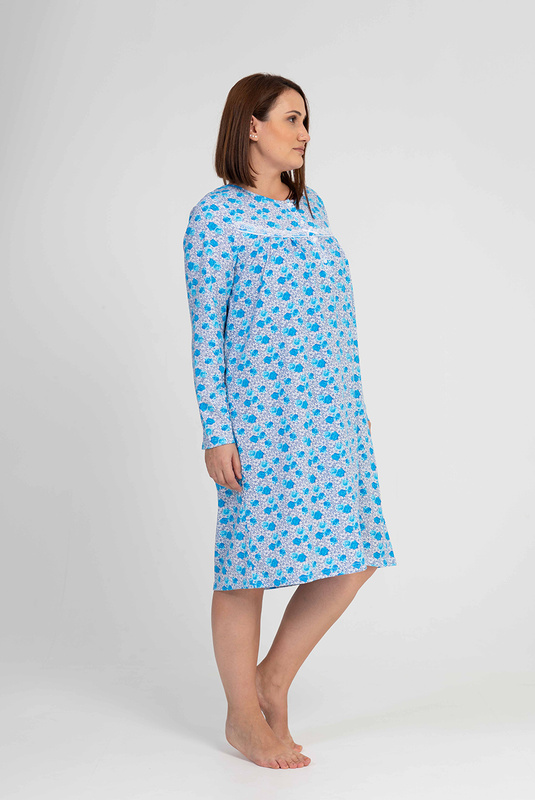 Koszula nocna damska długi rękaw PLUS SIZE 201563008 niebieska Vienetta
