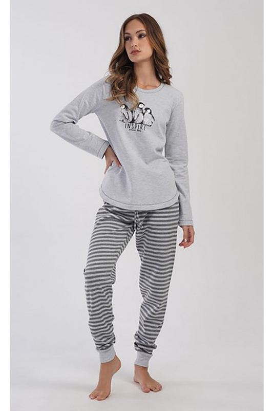 Piżama damska długi rękaw, długie spodnie 4030330000 bawełna ocieplana