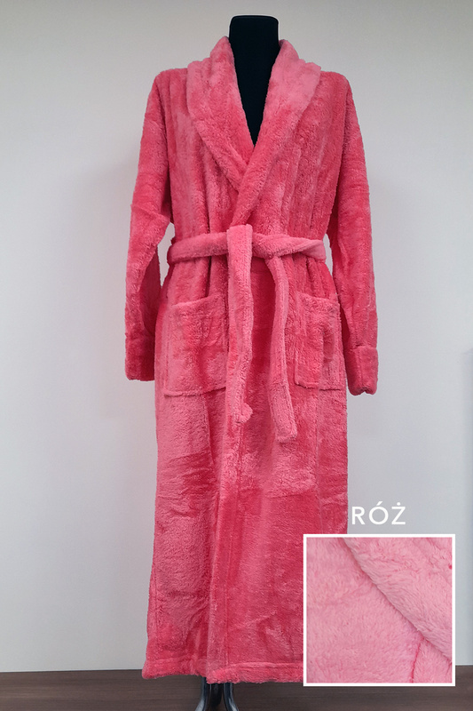 Szlafrok damski długi soft 010506 szalowy kołnierz - różowy