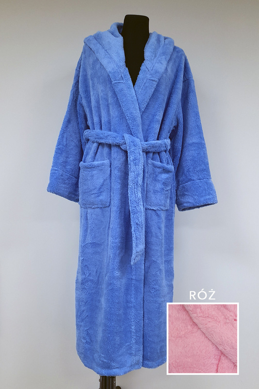 Szlafrok damski długi soft 010506 z kapturem - różowy