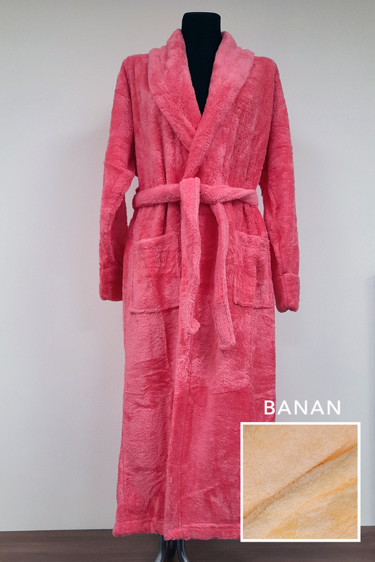 Szlafrok damski długi soft 010506 szalowy kołnierz - bananowy