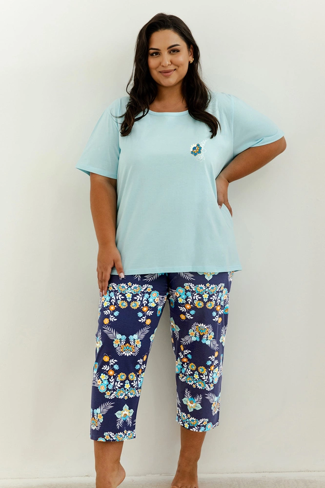 Piżama damska krótki rękaw, 7/8 spodnie PLUS SIZE Kristen 3366 S/S 25 Taro