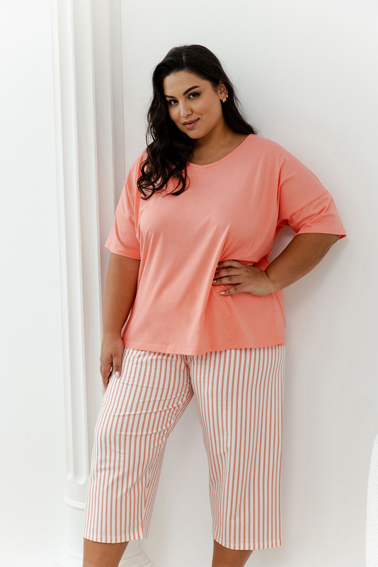 Piżama damska krótki rękaw, 3/4 spodnie PLUS SIZE Eloise 3375 S/S 25 Taro